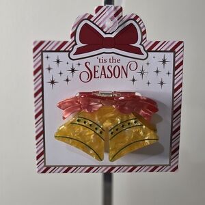 *Tis The Season Women's or Girl's Christmas Bells Hair Claws Clip Yellow And Red